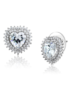 Rhodium Brass Earrings with AAA Grade CZ in Clear