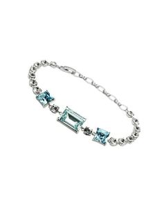 JCE176 Rhodium Brass Bracelet with Top Grade Crystal in Sea Blue