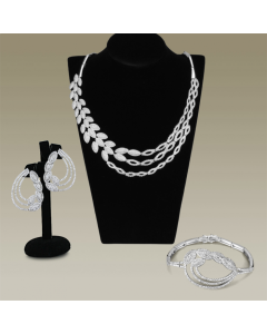  JCE3291 Rhodium Brass Jewelry Sets with AAA Grade CZ in Clear