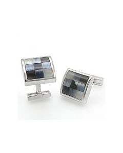JCE1371 Rhodium Brass Cufflink with Semi-Precious Cat Eye in Multi Color-Default Title