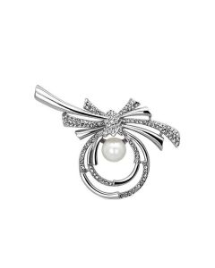 JCE2938 Imitation Rhodium White Metal Brooches with Synthetic Pearl in White