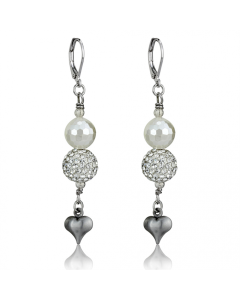 Antique Silver White Metal Earrings with Synthetic Glass Bead in White