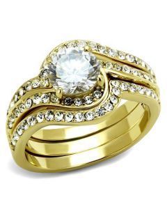 JCE2742 IP Gold(Ion Plating) Stainless Steel Ring with AAA Grade CZ in Clear