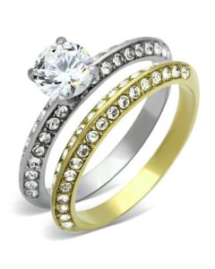 JCE967 Two-Tone IP Gold (Ion Plating) Stainless Steel Ring with AAA Grade CZ in Clear