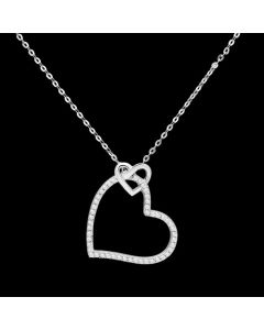 JCE060 Rhodium 925 Sterling Silver Necklace with AAA Grade CZ in Clear