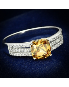 JCE099 Rhodium 925 Sterling Silver Ring with AAA Grade CZ in Champagne