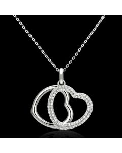 JCE128 Rhodium 925 Sterling Silver Necklace with AAA Grade CZ in Clear