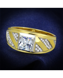 JCE247 Gold+Rhodium 925 Sterling Silver Ring with AAA Grade CZ in Clear