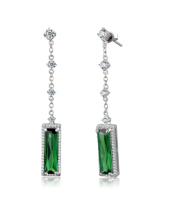 JCE478 Rhodium 925 Sterling Silver Earrings with AAA Grade CZ in Emerald