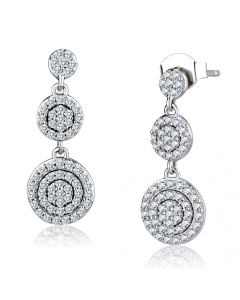 JCE494 Rhodium 925 Sterling Silver Earrings with AAA Grade CZ in Clear