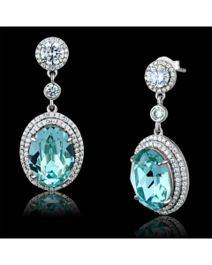JCE508 Rhodium 925 Sterling Silver Earrings with Top Grade Crystal in Sea Blue