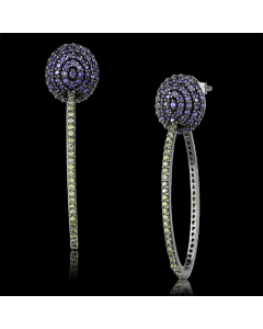 JCE509 Ruthenium 925 Sterling Silver Earrings with AAA Grade CZ in Multi Color