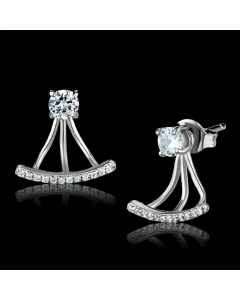 JCE512 Rhodium 925 Sterling Silver Earrings with AAA Grade CZ in Clear