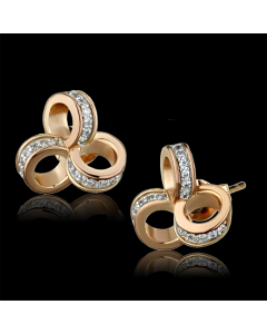JCE513 Rose Gold + Rhodium 925 Sterling Silver Earrings with AAA Grade CZ in Clear