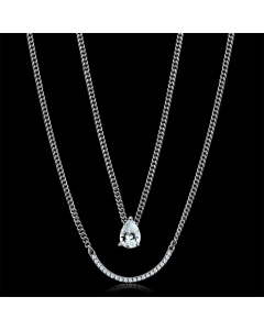JCE514 Rhodium 925 Sterling Silver Necklace with AAA Grade CZ in Clear
