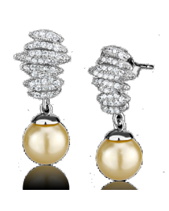 JCE531 Rhodium 925 Sterling Silver Earrings with Synthetic Pearl in Topaz