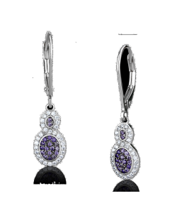 JCE532 Rhodium + Ruthenium 925 Sterling Silver Earrings with AAA Grade CZ in Amethyst
