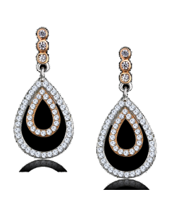 JCE548 Rose Gold + Rhodium 925 Sterling Silver Earrings with AAA Grade CZ in Clear