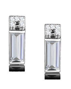 JCE550 Rhodium 925 Sterling Silver Earrings with AAA Grade CZ in Clear