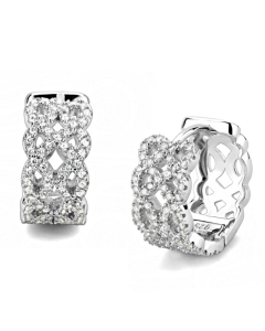 JCE616 Rhodium 925 Sterling Silver Earrings with AAA Grade CZ in Clear
