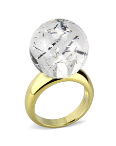JCE084 IP Gold(Ion Plating) Brass Ring with Synthetic Synthetic Stone in Clear