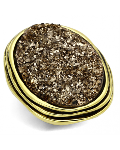 JCE085 IP Gold(Ion Plating) Brass Ring with Synthetic Synthetic Stone in Champagne