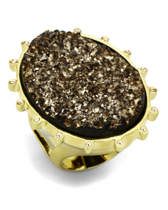 JCE087 IP Gold(Ion Plating) Brass Ring with Synthetic Synthetic Stone in Champagne