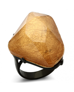 JCE097 IP Black(Ion Plating) Stainless Steel Ring with Synthetic Synthetic Stone in Orange