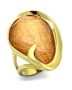 JCE098 IP Gold(Ion Plating) Stainless Steel Ring with Synthetic Synthetic Stone in Orange