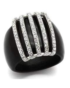 JCE099 High polished (no plating) Stainless Steel Ring with Top Grade Crystal in Clear