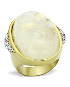 JCE108 IP Gold(Ion Plating) Stainless Steel Ring with Synthetic Synthetic Stone in Clear