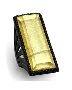 JCE118 IP Black(Ion Plating) Stainless Steel Ring with Synthetic Synthetic Stone in Citrine Yellow